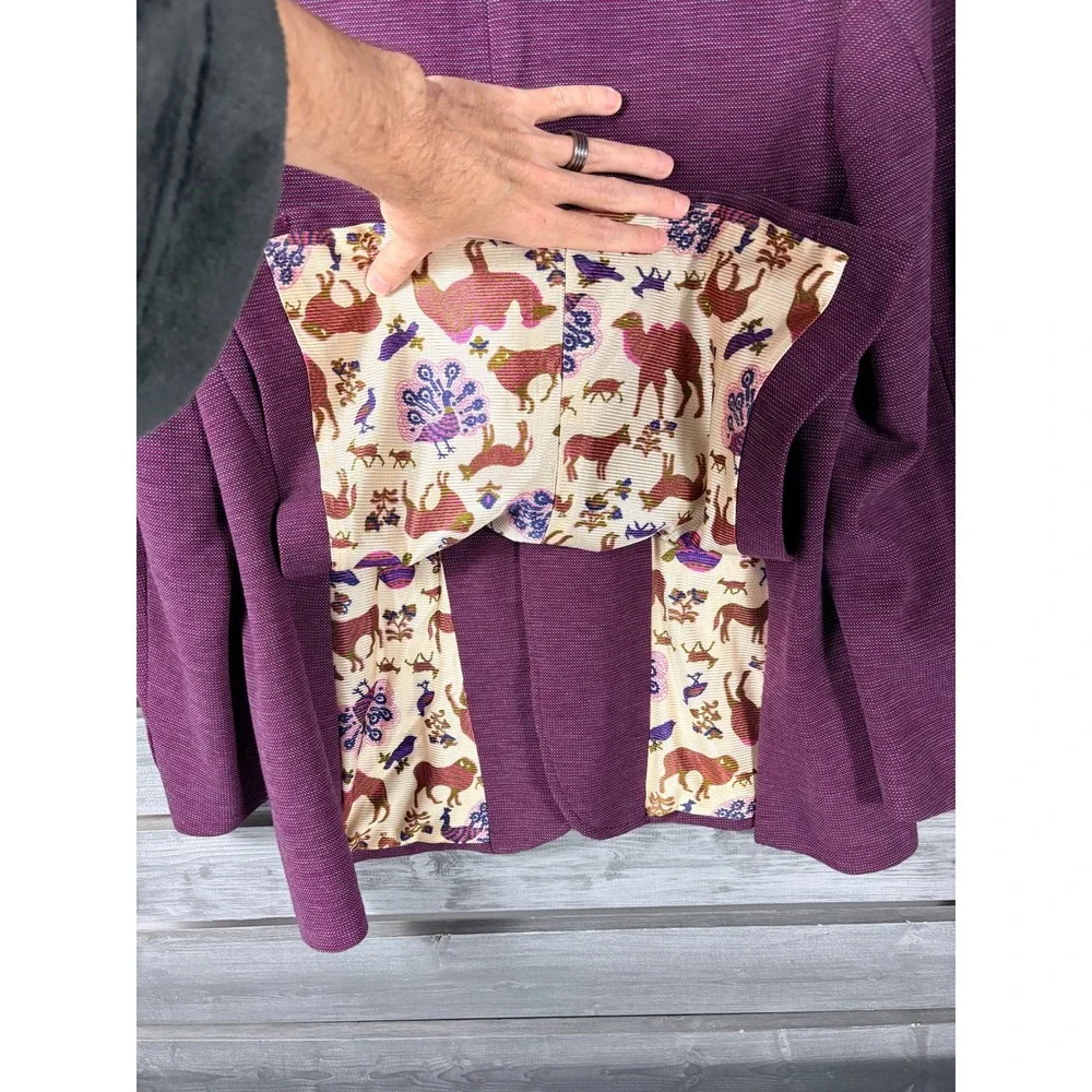 Vintage 70s Handmade Purple Knit Blazer Animal Print Leisure Suit Disco Mens 44